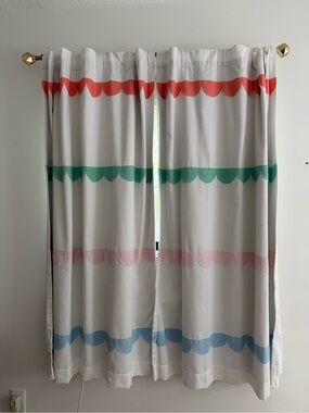 EUC - 6 Panels - Scallop Stripe Curtains in Soft Gray with Red/Green/Pink/Blue